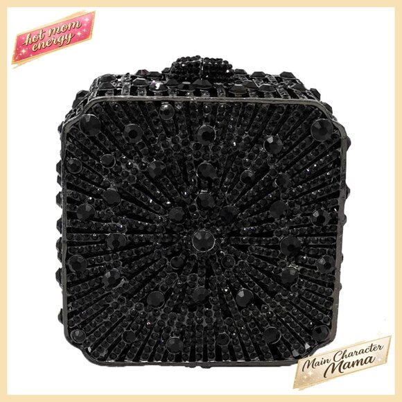 Metal Box Crystal Clutch Evening Bag Rhinestone Handbag Mini Purse